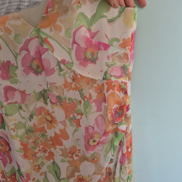 Lauren Ralph Lauren Women's Peach Floral Georgette Sleeveless Midi Dress Size 12 - Picture 4 of 8